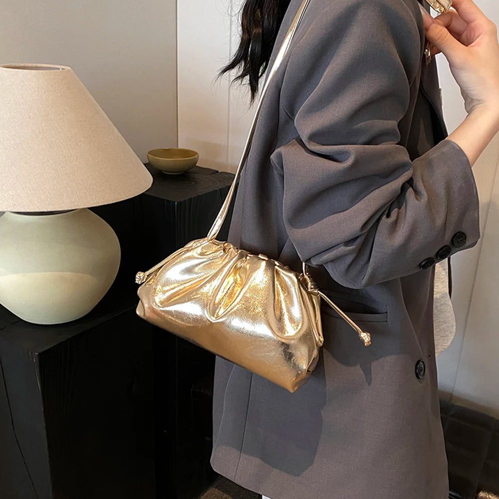 Small Luxury Design Women's Bag | Ruched Dumpling Clutch & Soft PU Leather Handbag Luxegan