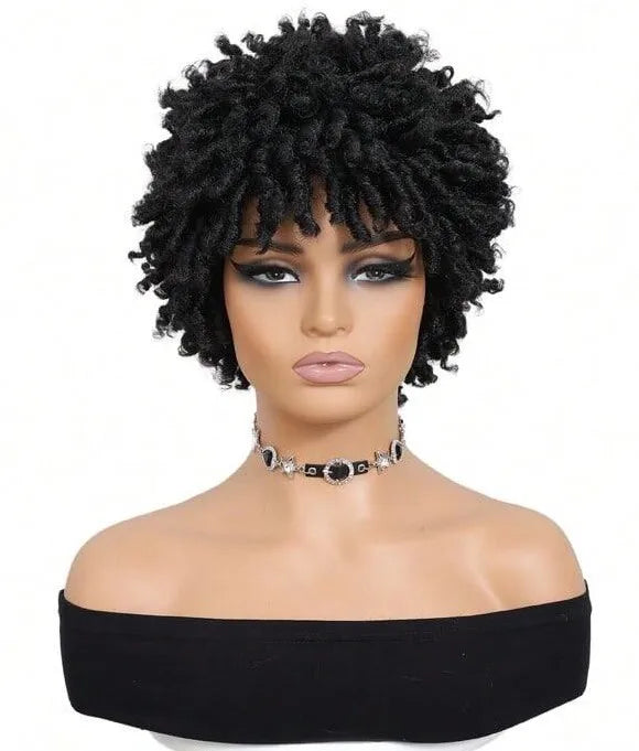 Short Afro Faux Dreads Wig | Heat Resistant Synthetic Braids | Unisex Wig for Black Women & Men - Luxegan
