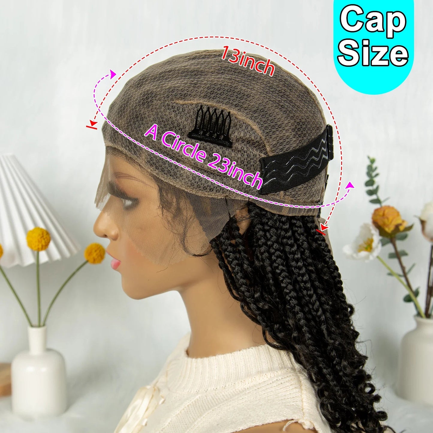 Short Bohemian Box Braids Wig | Full Lace | Curly Ends | Baby Hair | Synthetic Boho Wig Luxegan