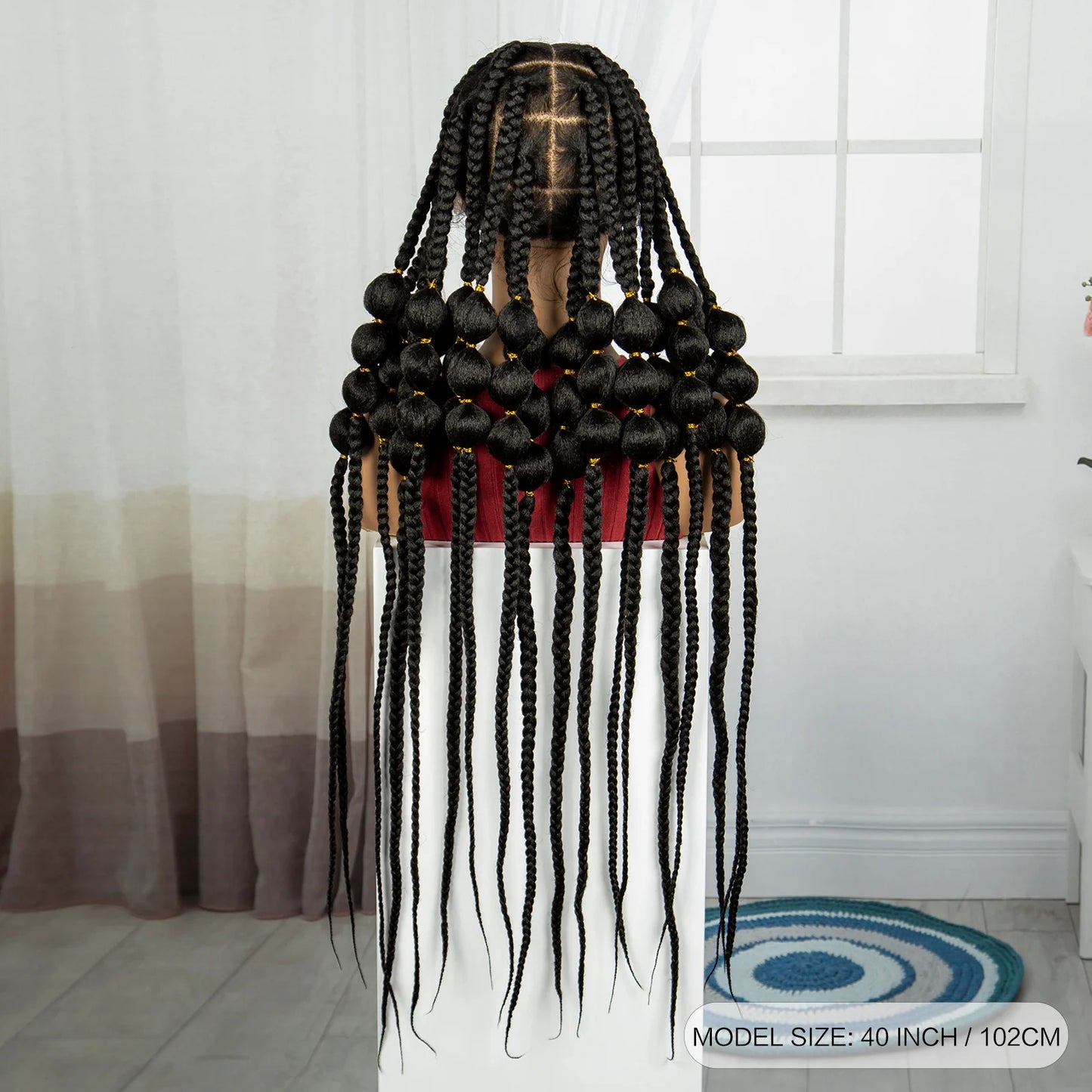 40" Knotless Bantu Braids Wig | Handmade Full Lace Frontal | Baby Hair Luxegan