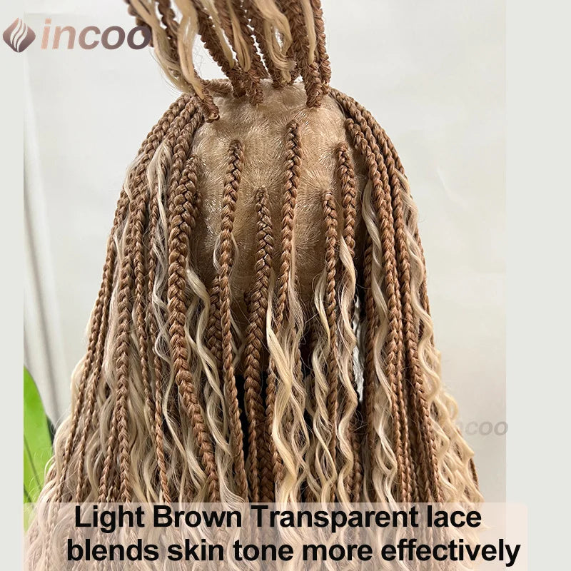 32" Bohemian Braided Wig | 613 Blonde Full Lace Box Braids | Knotless Braids with Baby Hair