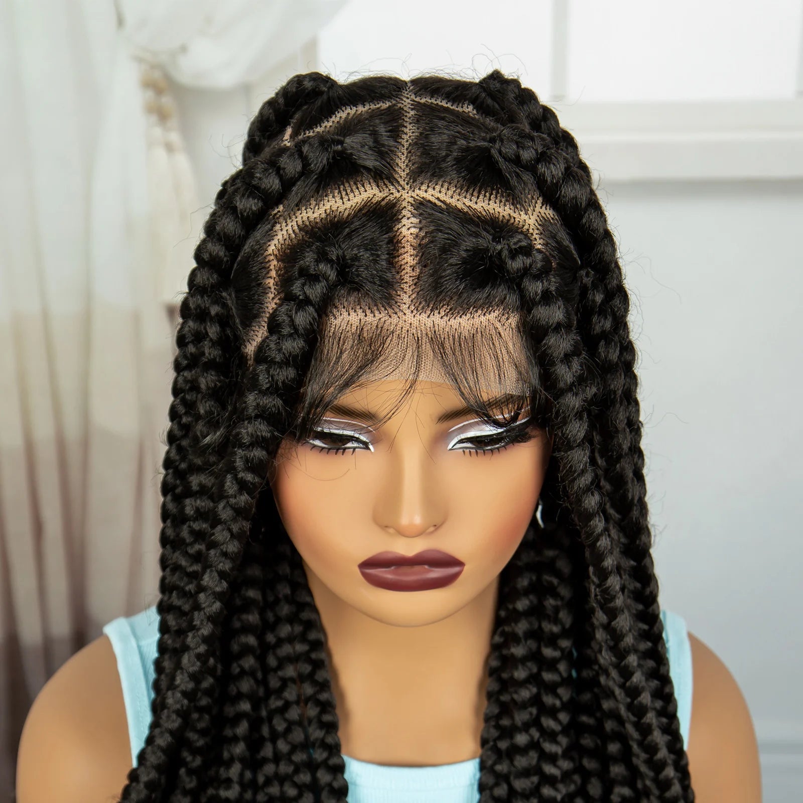 36" Purple Knotless Box Braids Wig | Transparent Full Lace | Baby Hair | Synthetic Luxegan
