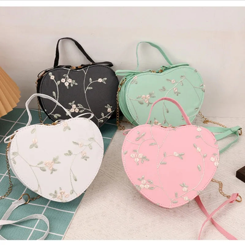 Fashionable Lace Peach Heart Small Bag Women | New Trend Ladies Cross Stitch Shoulder Bag | Personalized Hand-held Shoulder Bags Luxegan