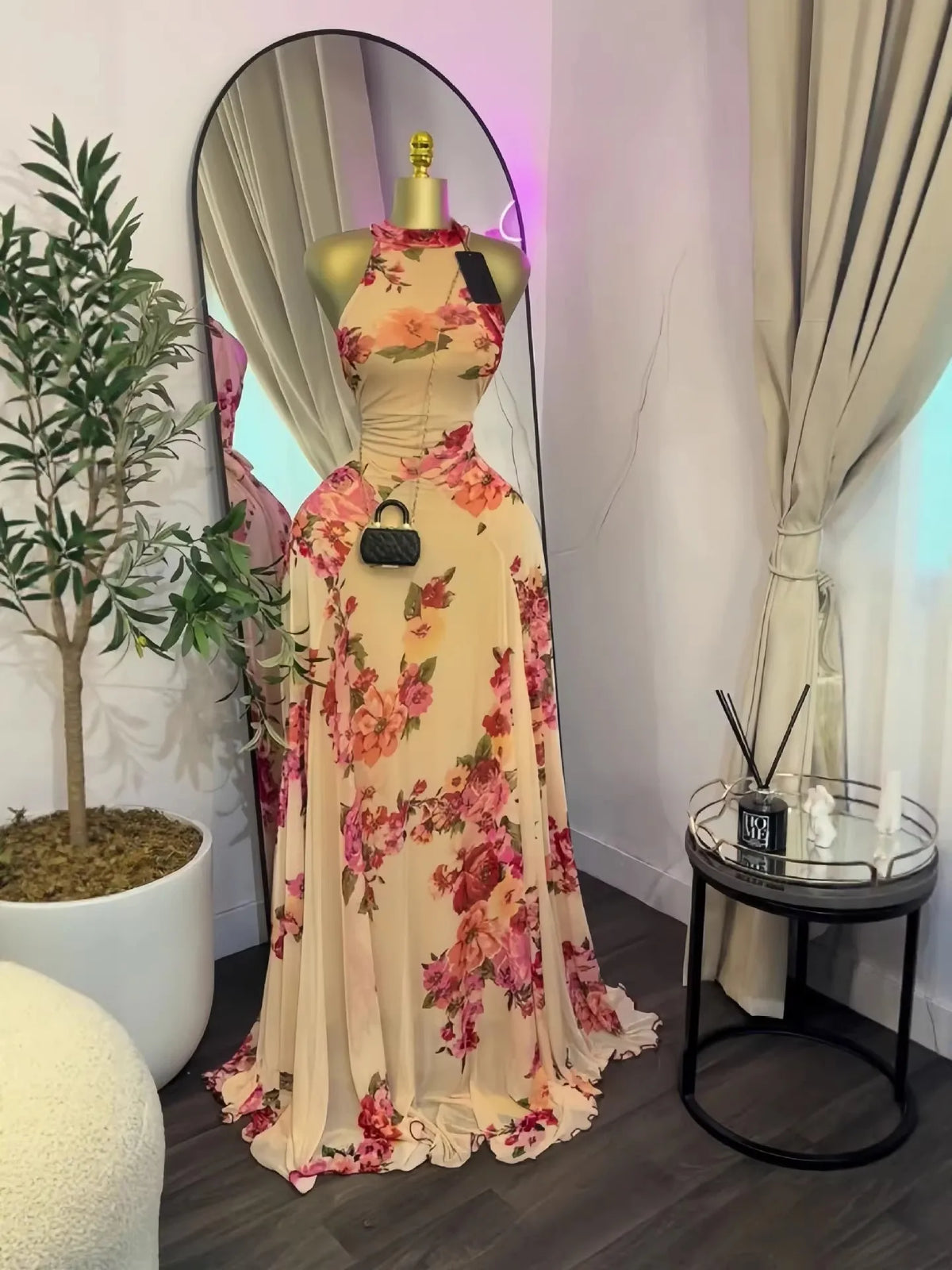 Floral Print Off-Shoulder Mermaid Maxi Dress – Belted, Floor-Length Luxegan