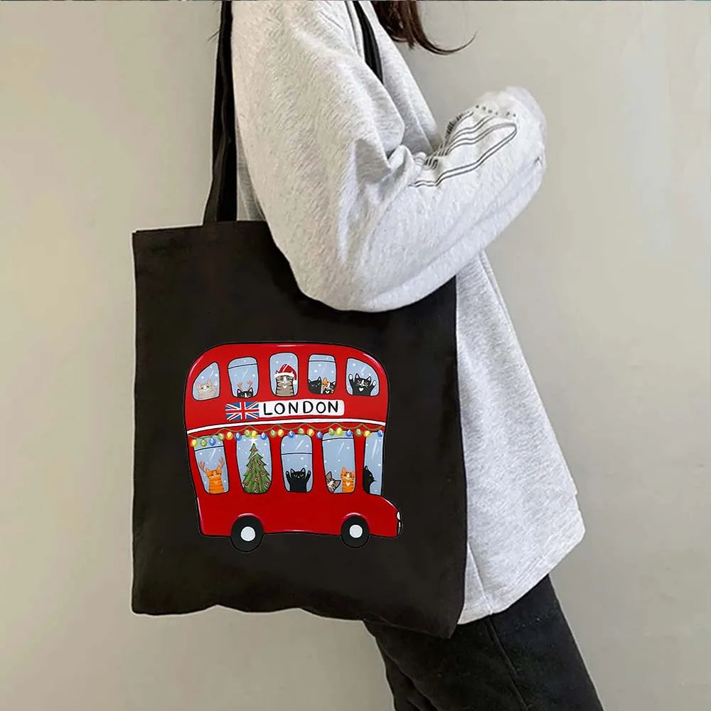 London Big Ben England Map Flag Canvas Tote Bag | UK City Landscape Skyline Shoulder Shopping Handbag (Women's Tourist Gift) Luxegan