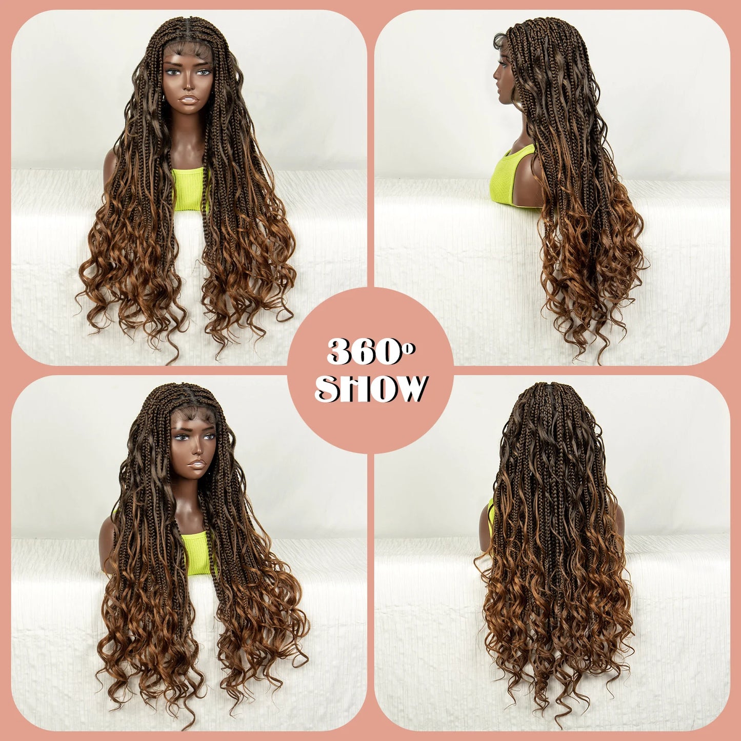 34" Ombre Curly Braids Wig | 1B/30 | Deep Wave | Full Lace | Baby Hair Luxegan