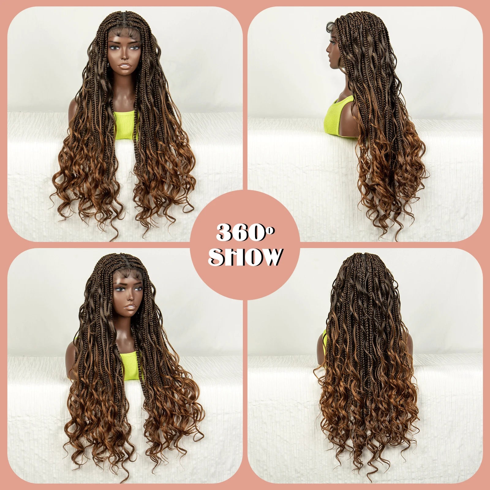34" Ombre Curly Braids Wig | 1B/30 | Deep Wave | Full Lace | Baby Hair Luxegan