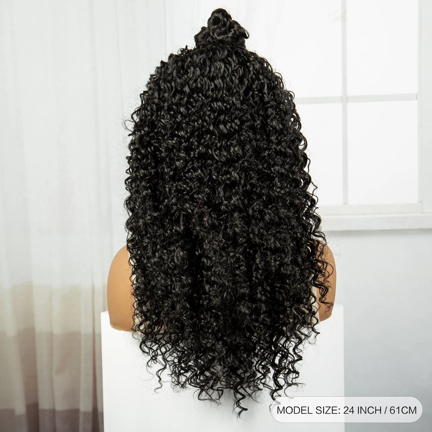 24" Kinky Curly Braids Wig with Buns | 13x4 Transparent Lace Front | Baby Hair Luxegan