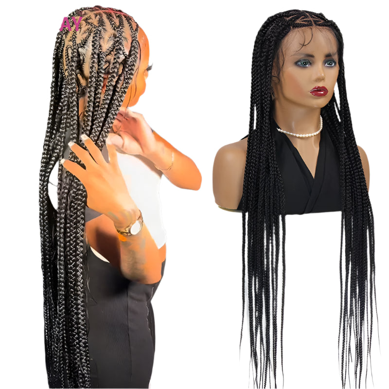 36" Heart Box Braids Lace Wig | Full Lace Cornrow Braids | Synthetic Braided Wig for Black Women | Clearance