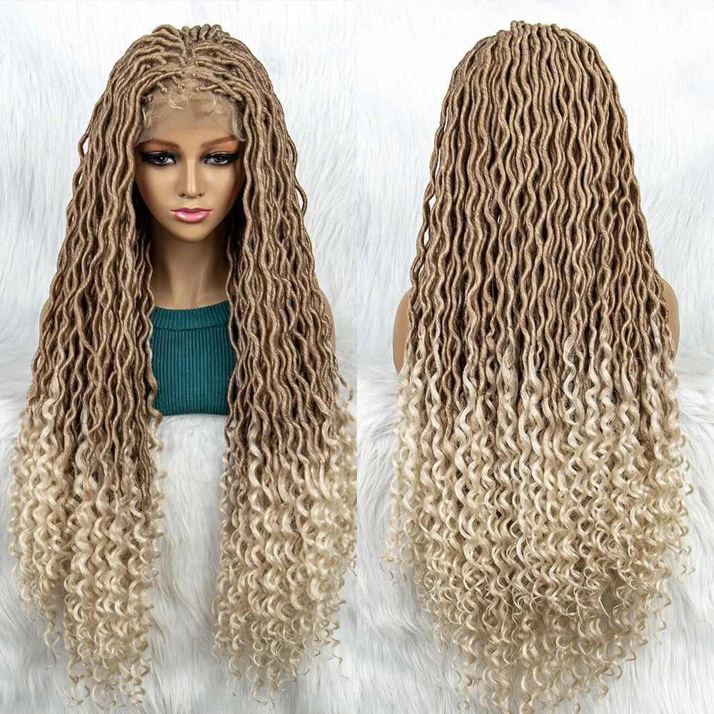 32" Burgundy Curly Dreadlocks Braided Wig | Lace Front with Baby Hair Luxegan