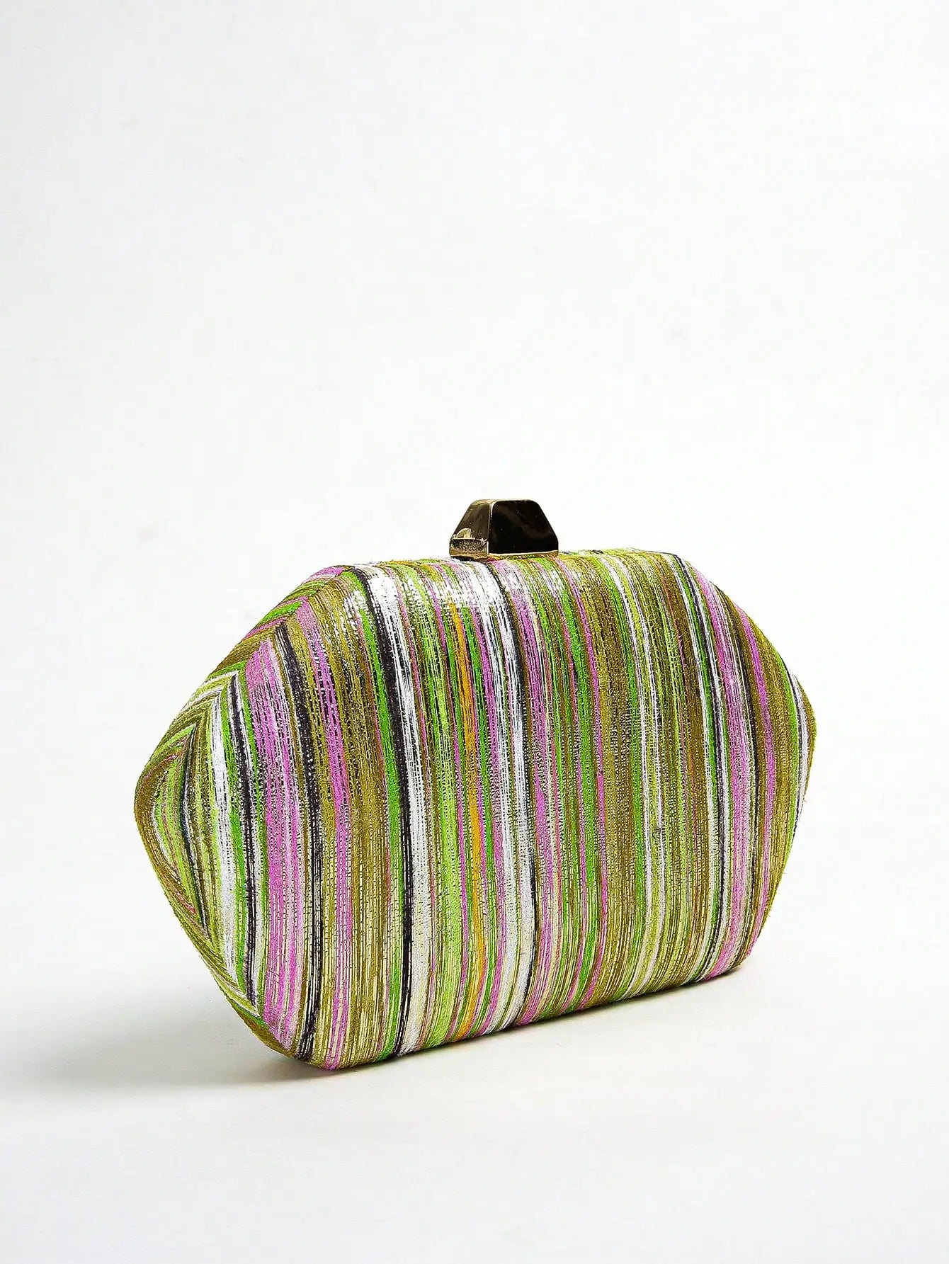 Colorful Stripe Sparkling Clutch Bag | Fashionable Rainbow Design Crossbody Purse | Sparkling Multi-Color Party Handbag | Trendy Striped Evening Bag with Chain Strap Luxegan