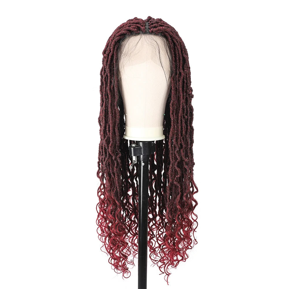Goddess Faux Locs Crochet Wig | Lace Front Twist Dreadlock Wig with Curly Ends & Baby Hair | Synthetic Braided Wig Luxegan