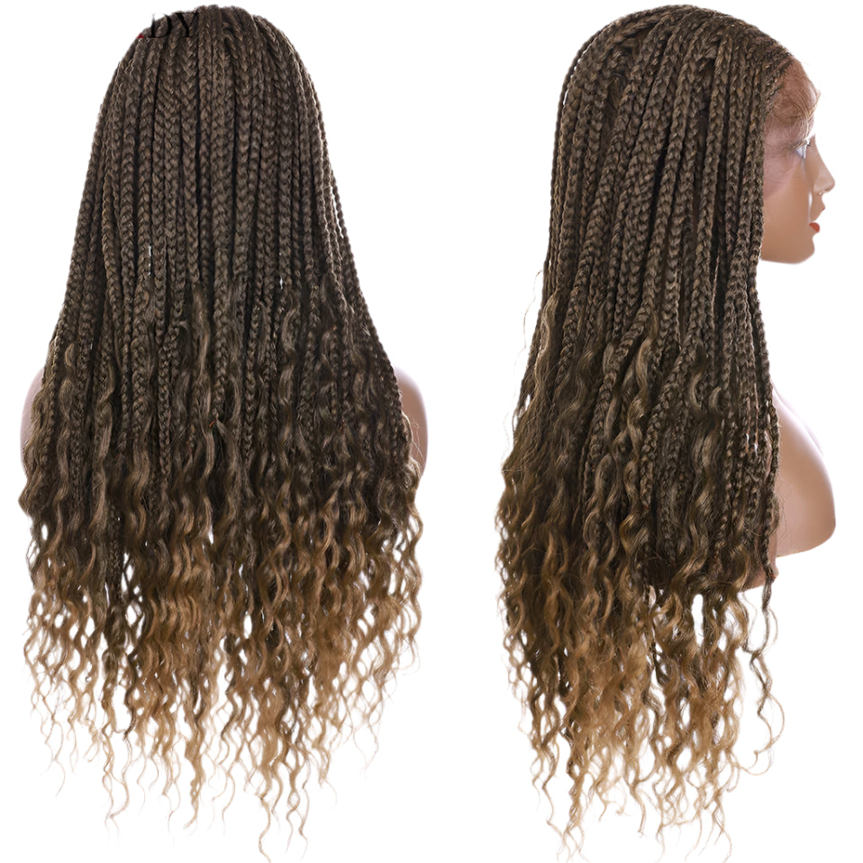 My-Lady Synthetic Braided Wig | 28" Cornrow Braids | Lace Front Wig | Long Curly Ends | Black Women
