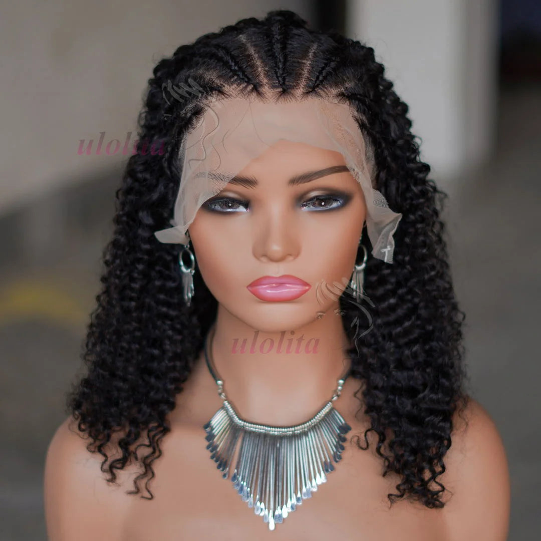 13x4 Human Hair Deep Curl Locs Wig | Knotless Braided Bob | 210 Density | Remy Mongolian Hair Luxegan