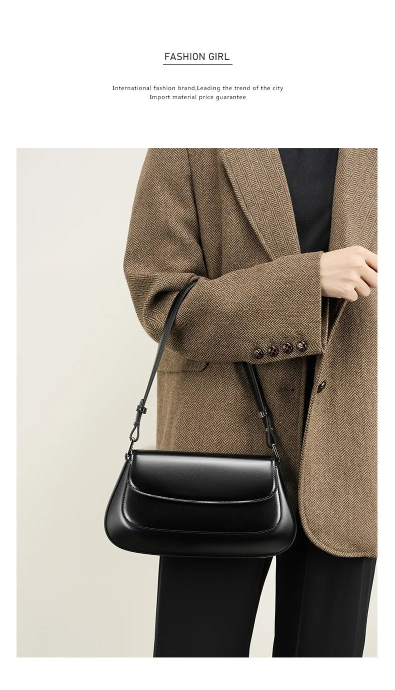 100% Genuine Leather Women's Shoulder Bag | Korean Style Ladies Luxury Cow Leather Crossbody & Armpit Handbag for Street Shopping Luxegan