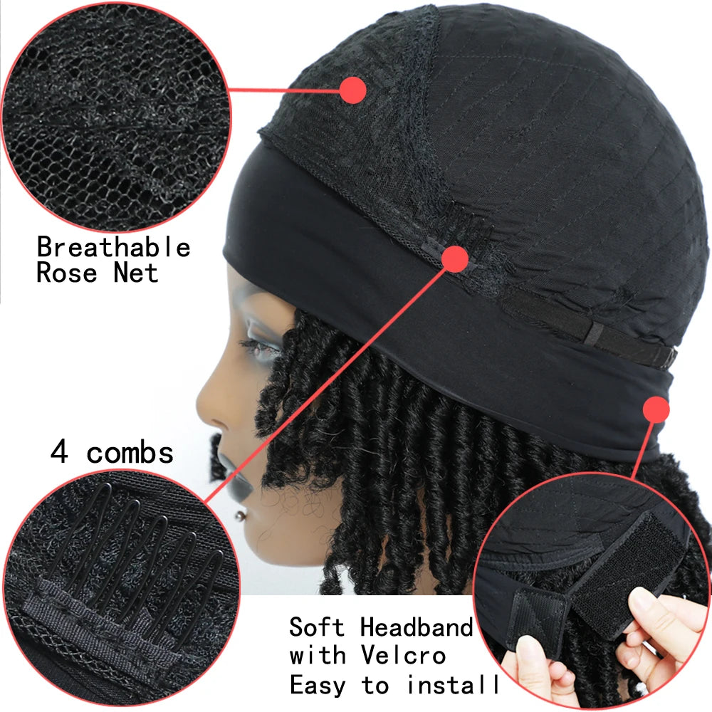 Soft Faux Locs Headband Wig - 6 Inch Ombre Dreadlock Wig for Black Women - Curly Braided Synthetic Wig with Headband - 1B, Burgundy, 27, 30, 613 Options Luxegan