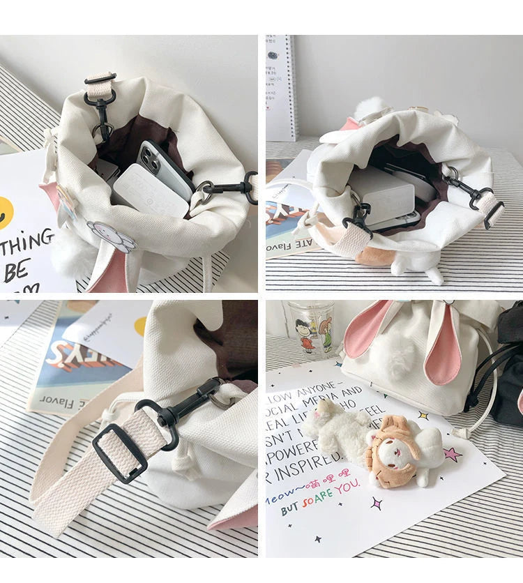 Canvas Cute Rabbit Messenger Bag | Korean Crossbody & Shoulder Bag Luxegan