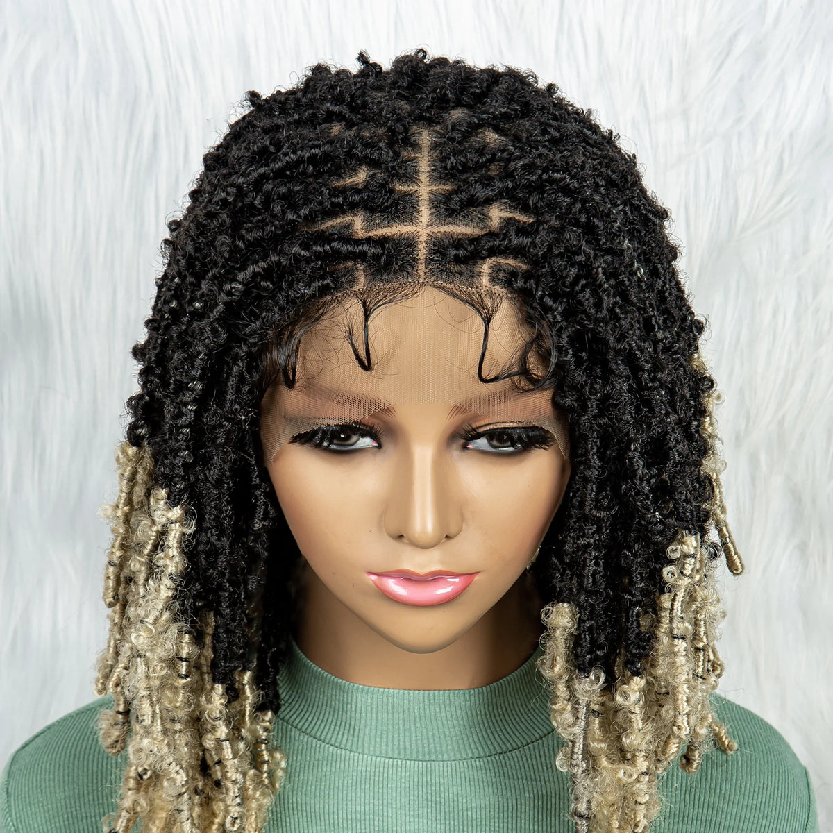 KIMA Pelucas trenzadas sintéticas de 14 pulgadas Peluca frontal de encaje Pelucas trenzadas 9x6 Trenzas de caja sin nudos con pelo de bebé para mujeres negras