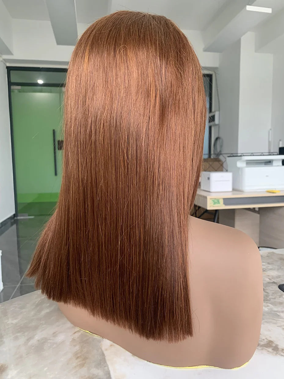 #4 Chocolate Fall Brown Bone Straight Bob Wig | 13x4 Transparent Lace Front Raw Vietnamese Human Hair (250% Density) Luxegan