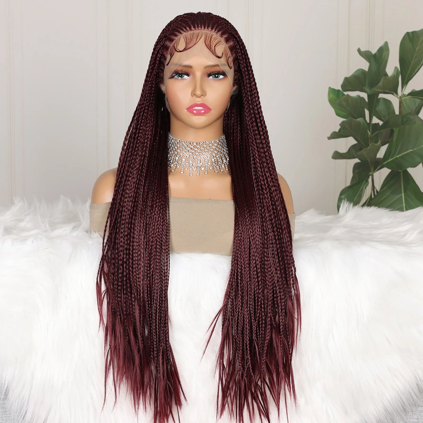 99J Burgundy Goddess Twist Braids Wig | HD Lace Frontal | Knotless | Baby Hair Luxegan