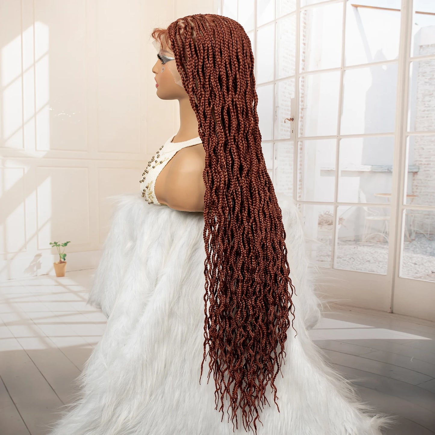 36" HD Full Lace Box Braided Wig | Ginger Color #350 | Lace Frontal Braids | Baby Hair | Synthetic Hair Wig