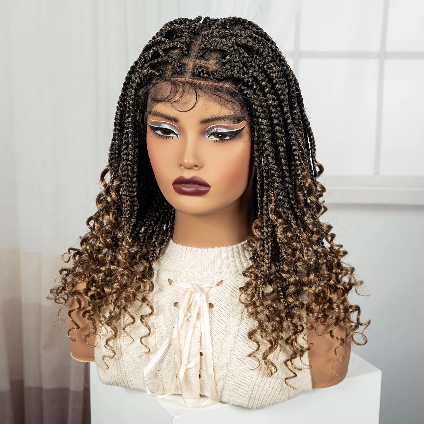 Knotless Box Boho Braided Wig with Curly Ends | Short Bob Style | Full Lace Synthetic Wig for Black Women Luxegan