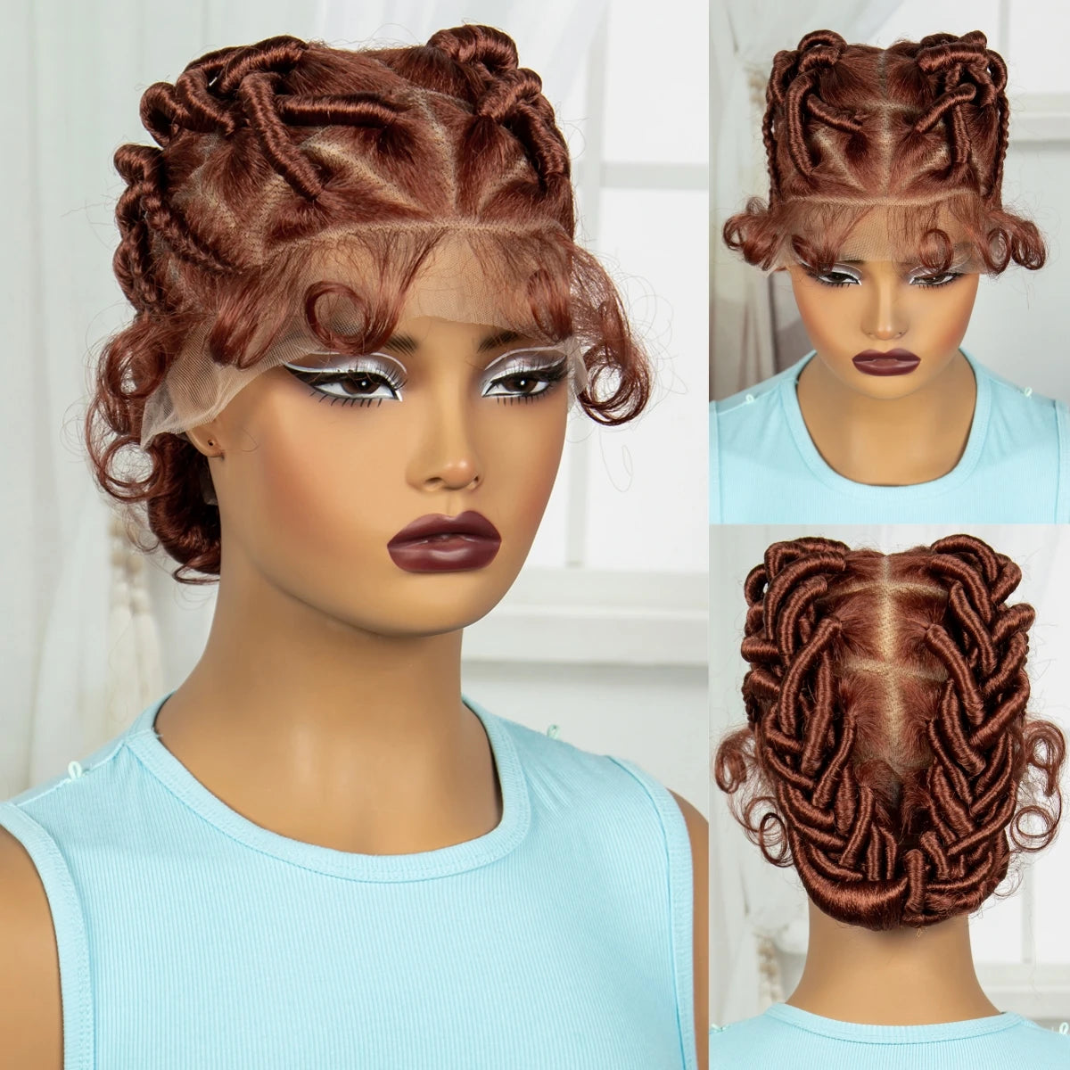 Ginger Full Lace Handmade Bantu & Dreadlock Braided Wig with Baby Hair | Synthetic Braided Wig for Black Women Luxegan