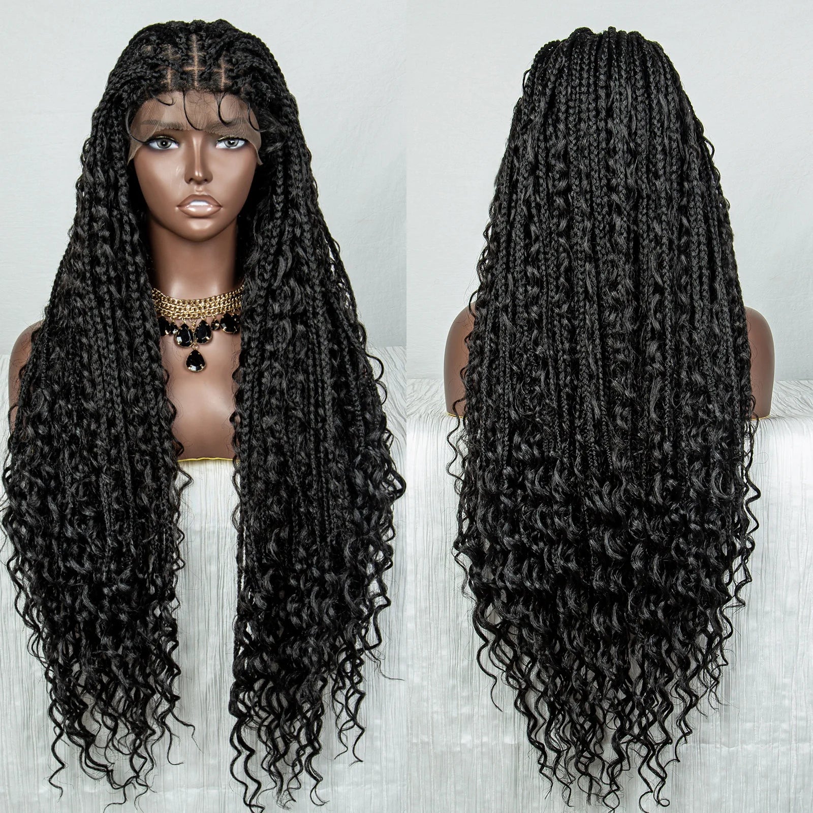 32" Knotless Braids Wig with Baby Hair | Transparent Lace Front Luxegan