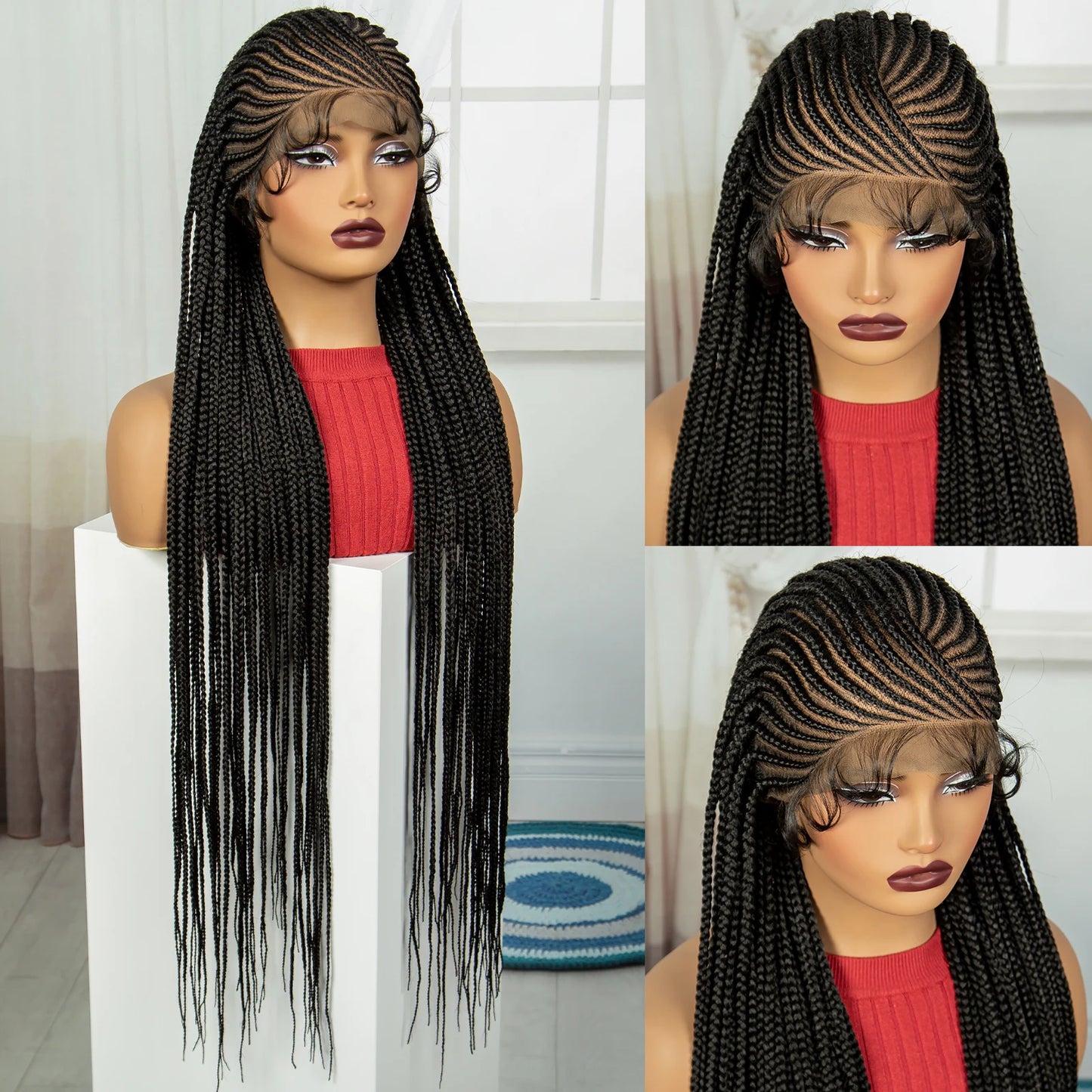 36" Cornrow Braided Full Lace Wig | Knotless Braids | Natural Looking Synthetic Braided Wig with Baby Hair for Black Women Luxegan
