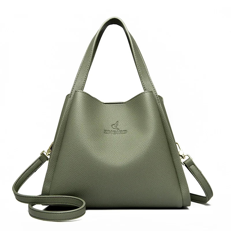 Genuine Brand Soft Leather Top-Handle Bag | Sophisticated Female Handbags & Shoulder Crossbody | Elegant 3-Layer Messenger Bag | Luxury "Dignified" High-Quality PU Leather Purse with Multi-Compartment Utility Luxegan