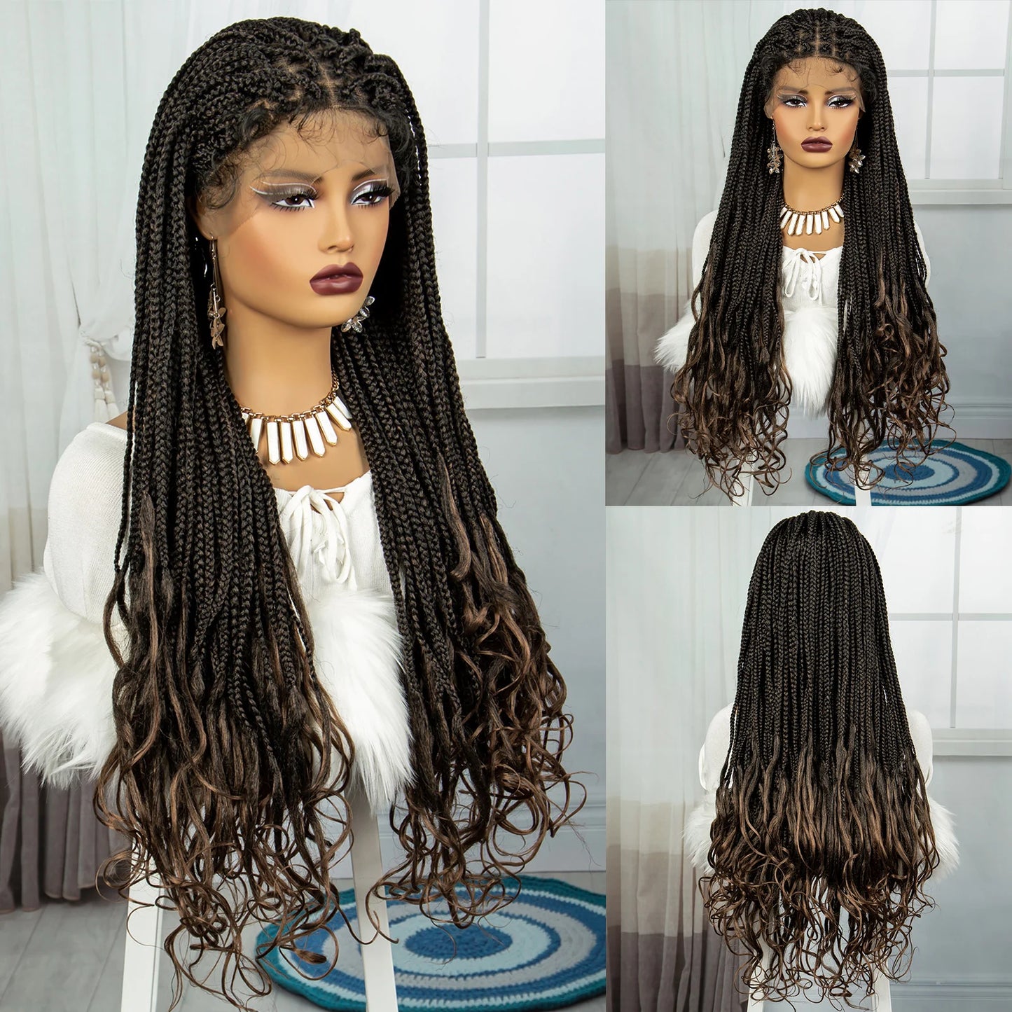 36" Knotless Box Braids Wig with Wavy Ends | Blended Braids | Lace Front Luxegan
