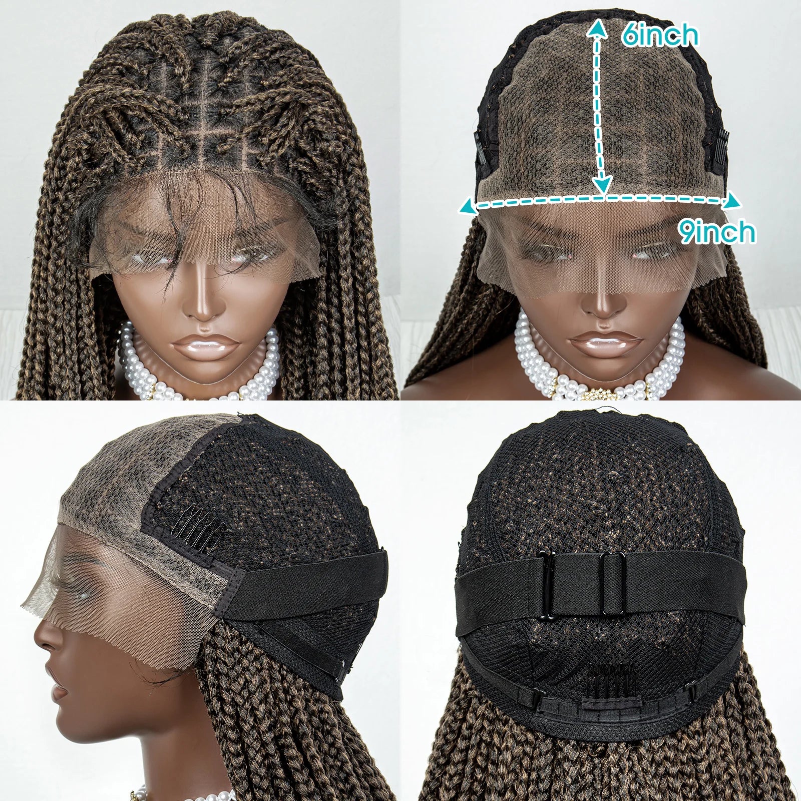 36" Water Wave Braided Wig | Lace Front | Baby Hair | Long Braids Luxegan
