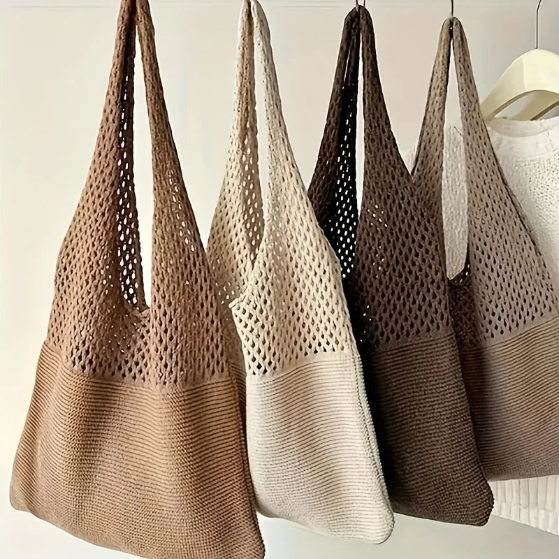 Women’s Large Capacity Knitted Tote Bag | Summer Beach Big Purse | Casual Hollow Woven Shoulder Bag | Versatile Female Knitted Handbag (Model AAA) Luxegan