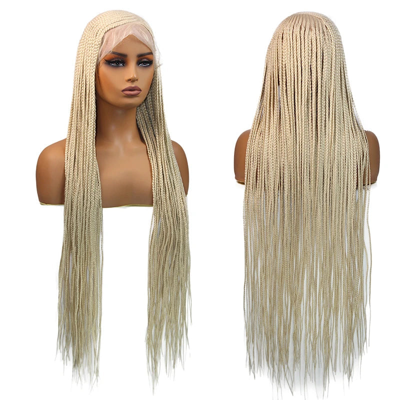 36" Blonde Cornrow Box Braided Wig | 613 Synthetic | Full Lace Front | Side Part | For Women
