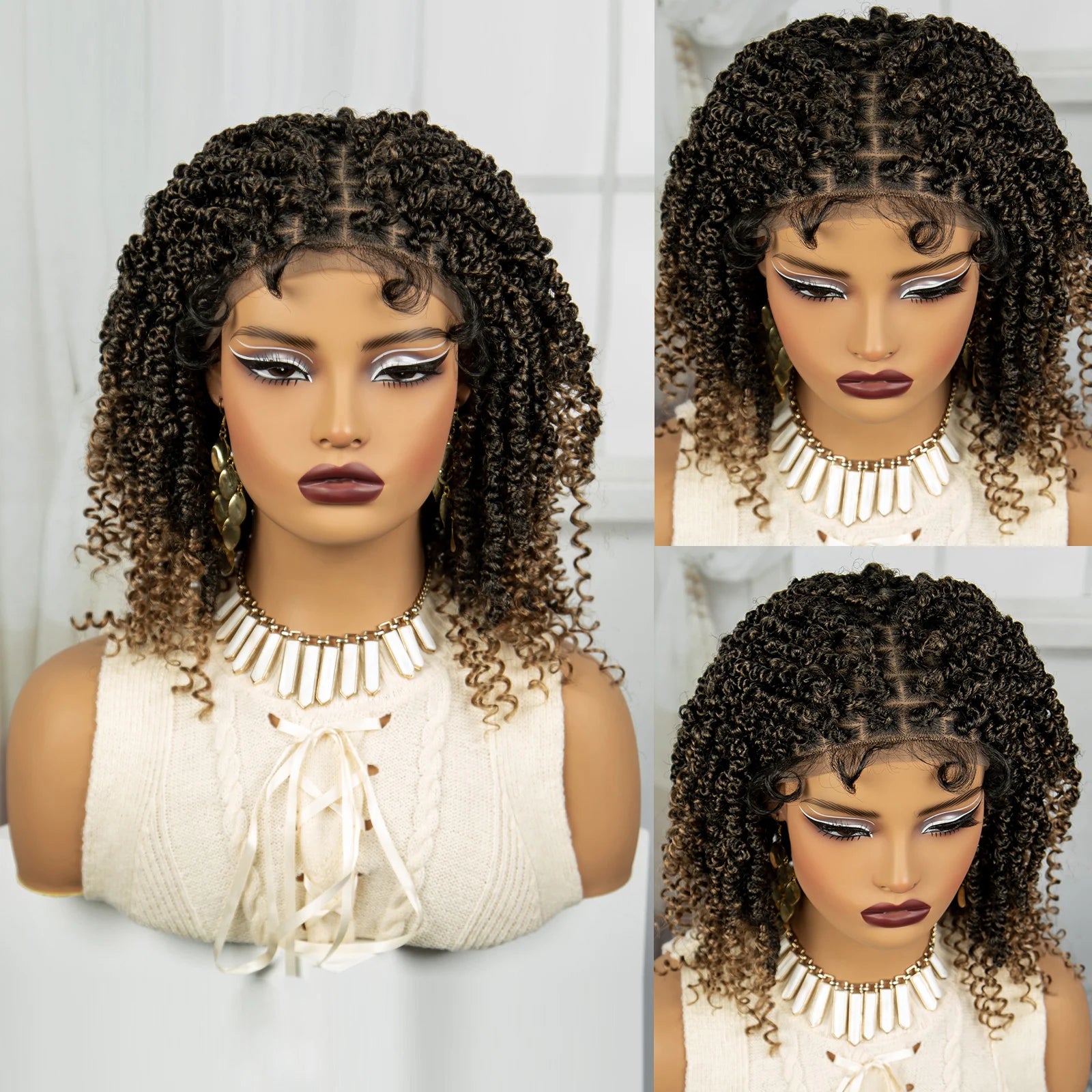 Burgundy Knotless Box Braids Bob Wig with Curly Ends | Lace Front Luxegan