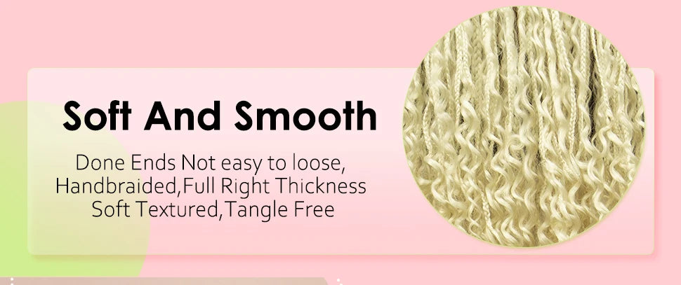 Boho Box Braided Wig with Curly Hair | Goddess Locs Accents | Full Lace Brown Braids Wig | Bohemian Box Braid Wig - Luxegan