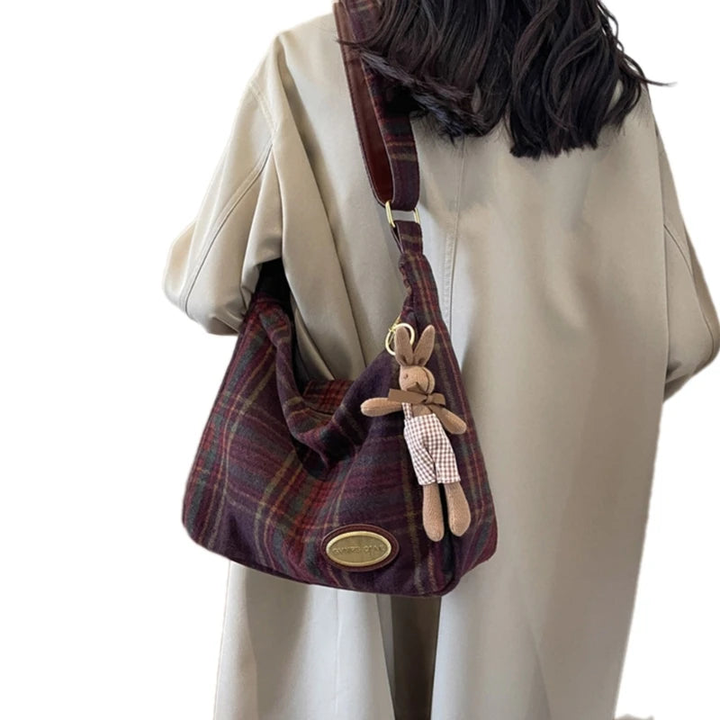 Elegant Vintage Plaid Crossbody Bag | Soft Fabric Shoulder Handbag for Women | Versatile Daily Use Luxegan