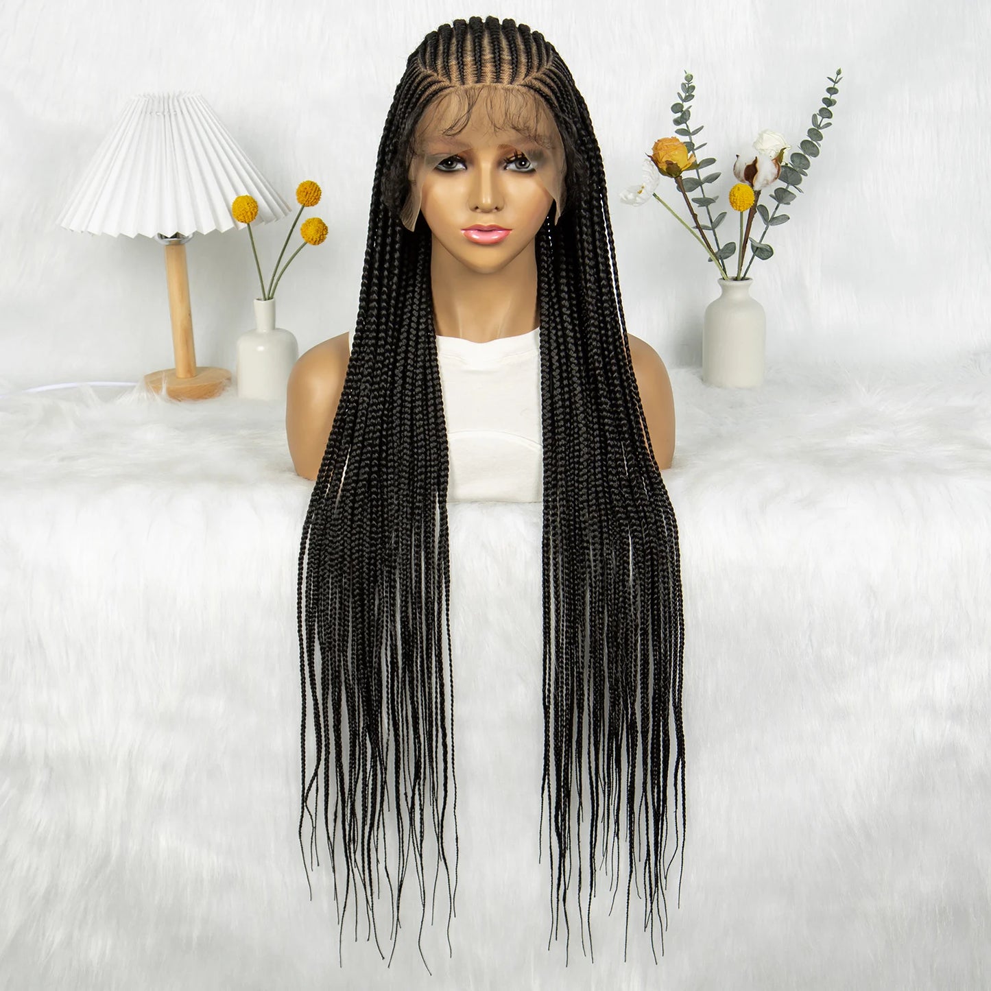 HD Transparent Full Lace Knotless Box Braids Wig | Cornrows Accent Luxegan