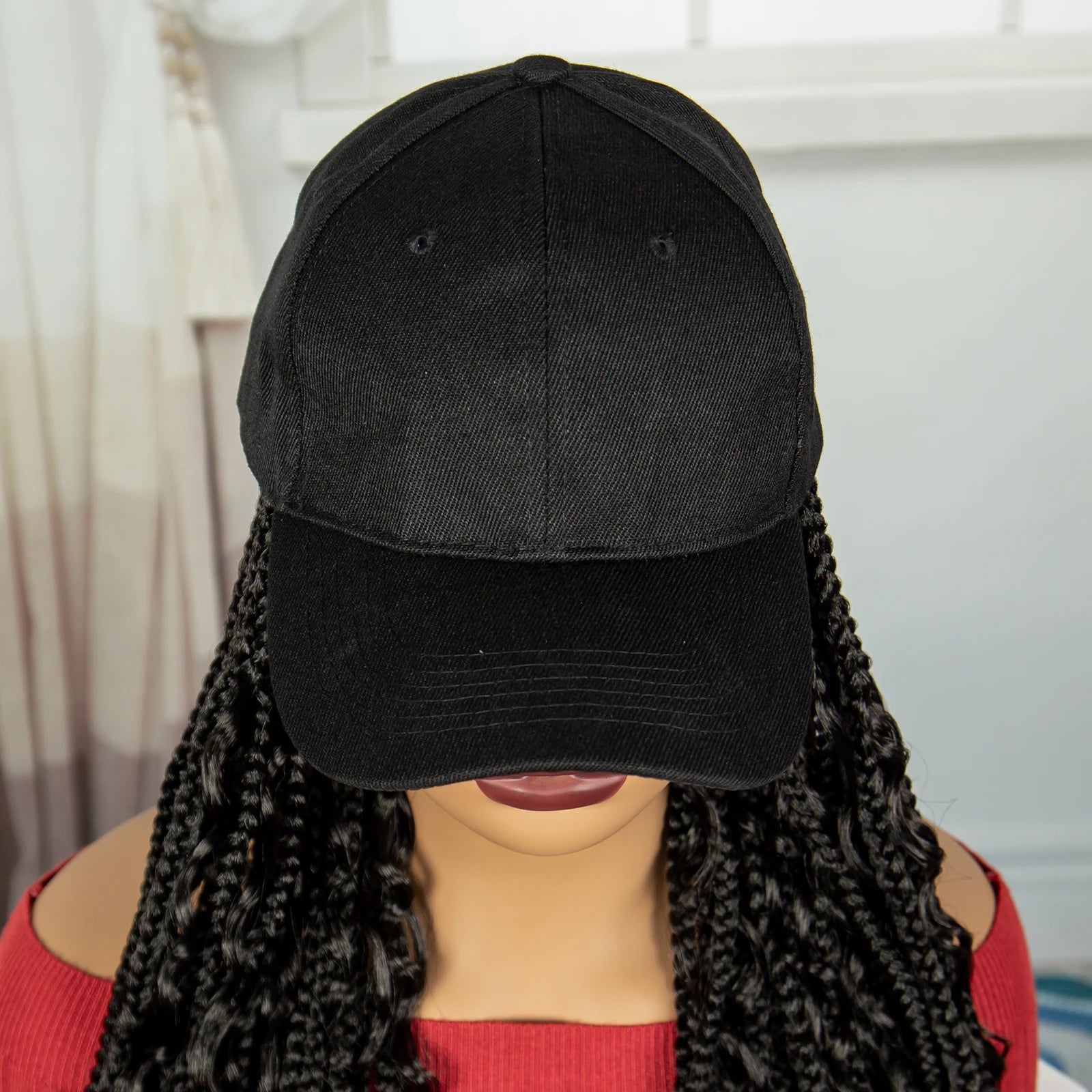 28" Curly Knotless Box Braids Hat Wig | Synthetic Baseball Cap Wig Luxegan