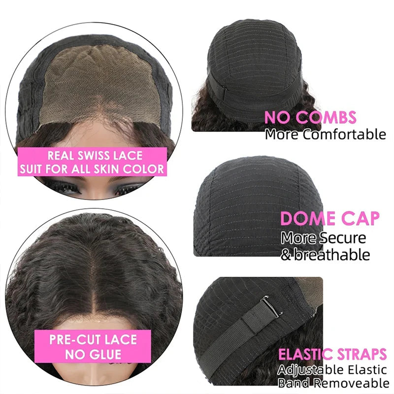 12" Deep Wave Bob Wig | 4x4 Lace Closure Wig | Glueless Virgin Brazilian Human Hair Luxegan