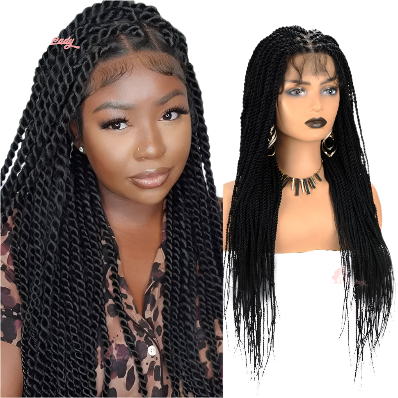 36" Senegalese Twist & Knotless Box Braids Full Lace Braided Wig - #27 Blonde, Cornrow Accents