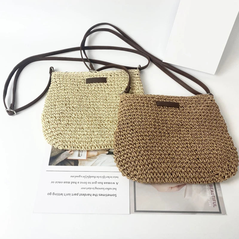 Woven Summer Fashion Straw Bag | High Quality Beach Holiday Crossbody Bag (Large Capacity Shopping Shoulder Handbag for Women) Luxegan