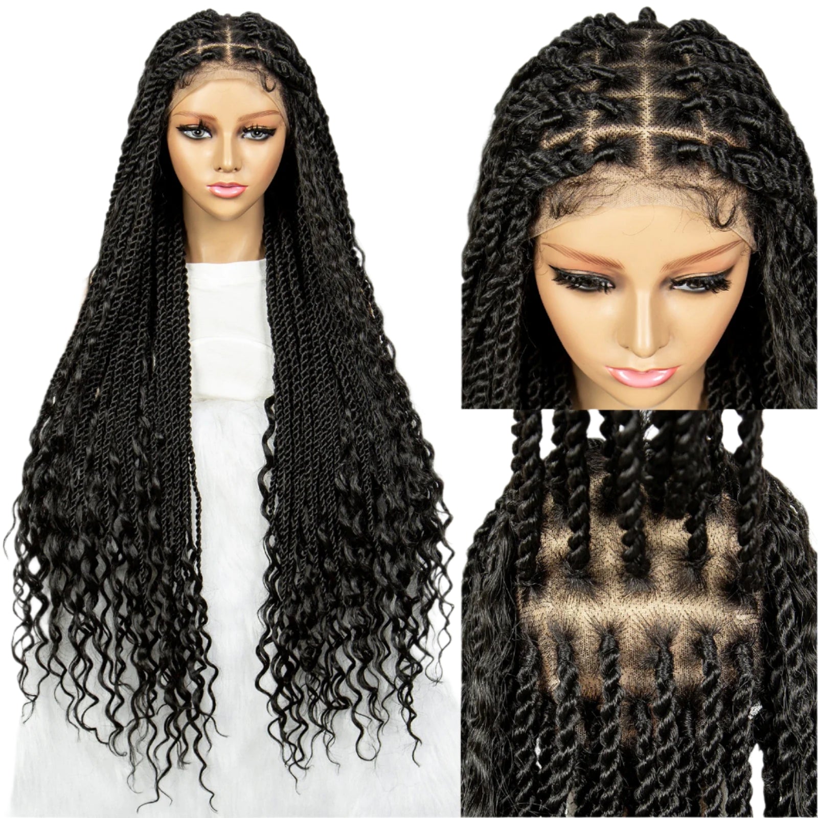 36" Long Island Twist Braided Wig - Knotless Synthetic Full Lace with Baby Hair Luxegan