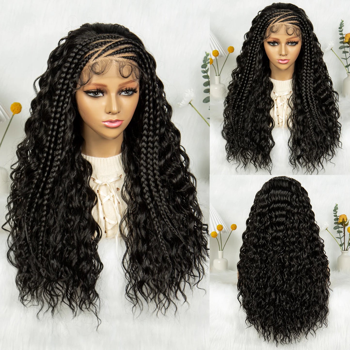 Burgundy Cornrow Stitch Curly Braids Wig | 13x4 Lace Front | Baby Hair | KIMA Luxegan