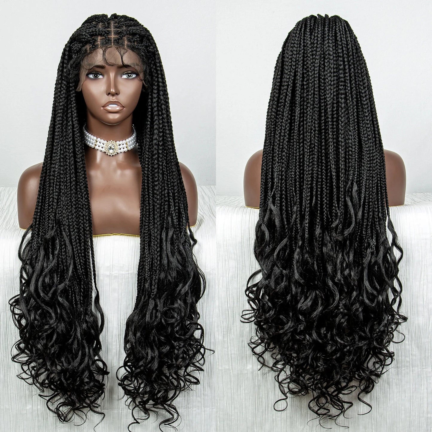 36" Water Wave Braided Wig | Lace Front | Baby Hair | Long Braids Luxegan