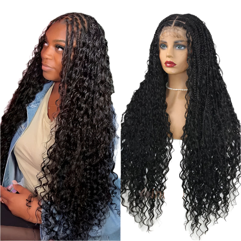36" Ombre Goddess Locs Braids Wig | 360 Lace Front | Baby Hair | Bohemian Style Luxegan