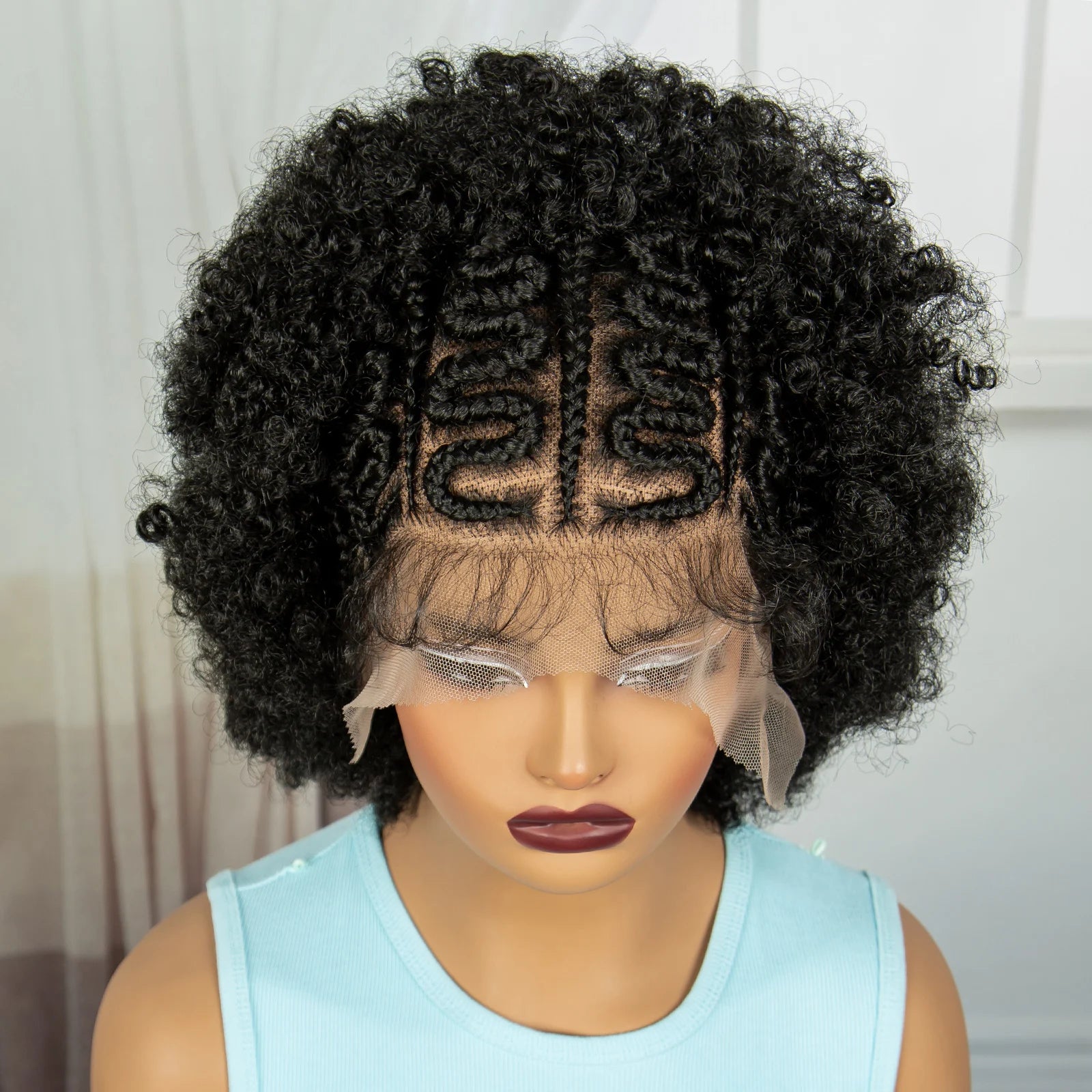 Afro Kinky Curly Cornrow Braids Wig | Transparent Full Lace | Baby Hair Luxegan