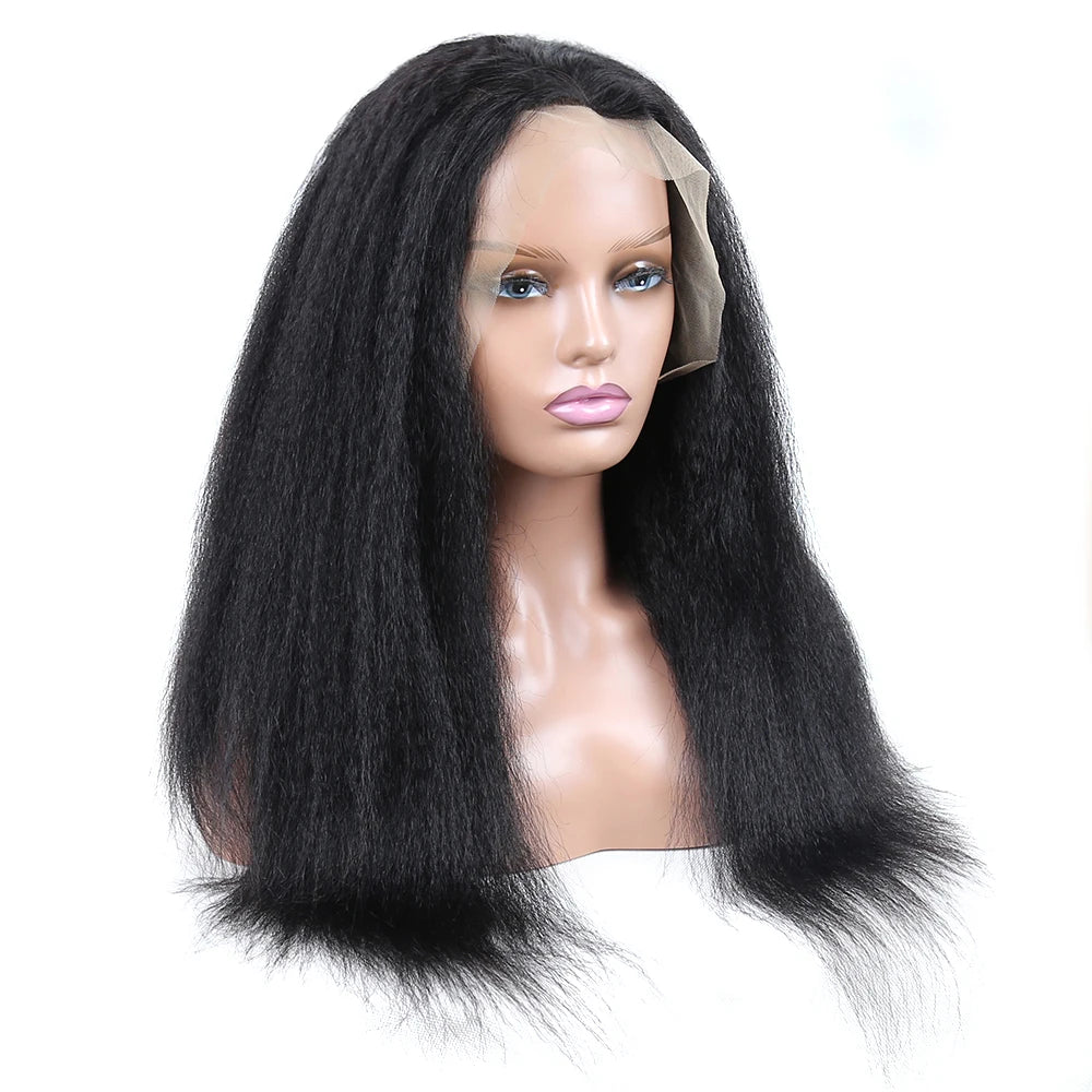 Kinky Straight Human Hair Lace Front Wigs 13x4 Pre Plucked Transparent Remy Hair 12"-30" Brazilian