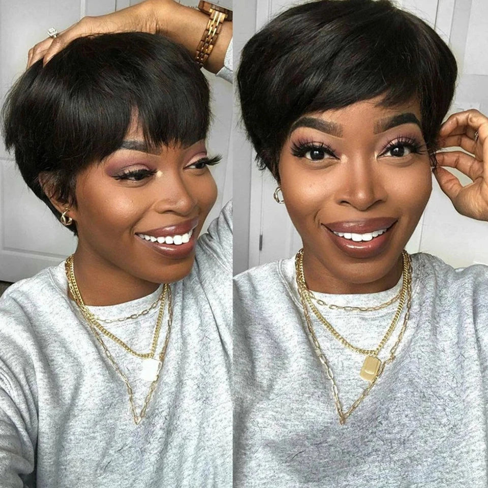 613 Honey Blonde Pixie Cut Straight Wig with Bangs | Glueless Peruvian Remy Human Hair Luxegan