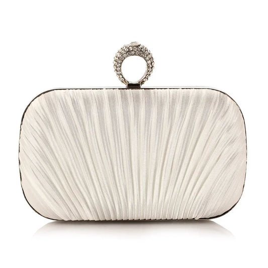 Diamond Glitter Ruched Shell Clutch | Sophisticated "Minaudiere" Silhouette | Elegant Banquet Dinner Prom Purse | "Dignified" High-Performance Synthetic Leather Essential for Radiant Versatile Styling Luxegan